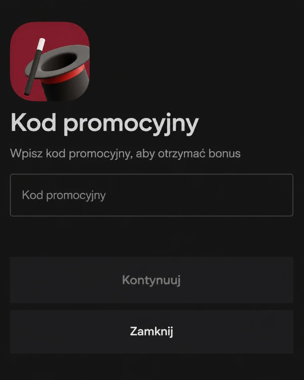 Kod promocyjny użyty w sekcji bonusów